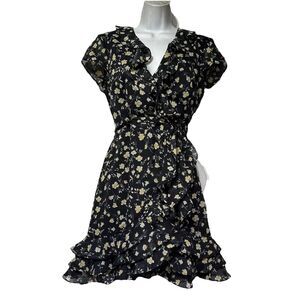 Bardot Black Luella Ra Ra Floral Print Ruffle Dress Womens Size XS (4)